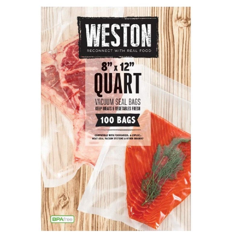 Weston أكياس مفرغة الهواء من ويستون للطعام، 2 طبقة بسماكة 3 مم، لنظام نوتري فريش، فود سيفر وأنظمة الختم الحراري الأخرى، لتحضير الوجبات وسو فيد، خالية من BPA، 8" × 12" (كوات)، 100 قطعة، شفافة - Image 1